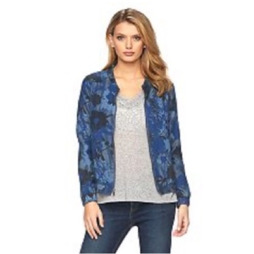 Juicy couture floral camo chambray bomber jacket zip up small spring coat